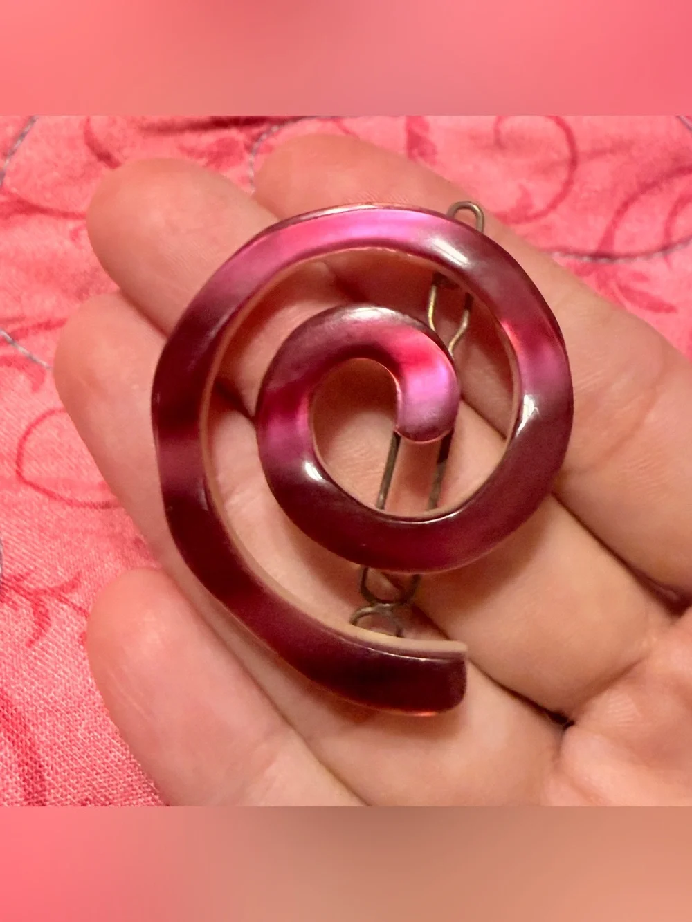Vintage Purple Spiral Hair Clip Barrette, Made in Belgium, 1.75”